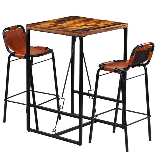 Bar set 3-piece solid reclaimed wood and genuine goat leather