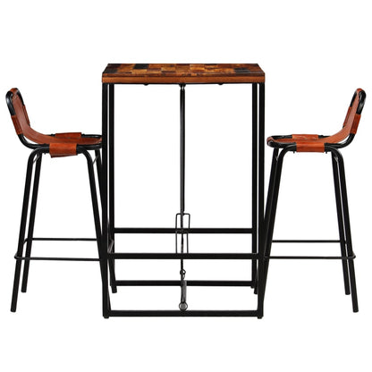 Bar set 3-piece solid reclaimed wood and genuine goat leather