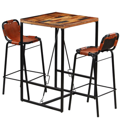 Bar set 3-piece solid reclaimed wood and genuine goat leather