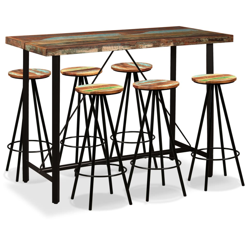 7-piece bar set solid reclaimed wood