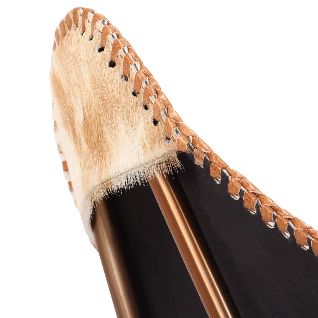 Butterfly-Sessel Braun und Weiß Echtes Ziegenleder