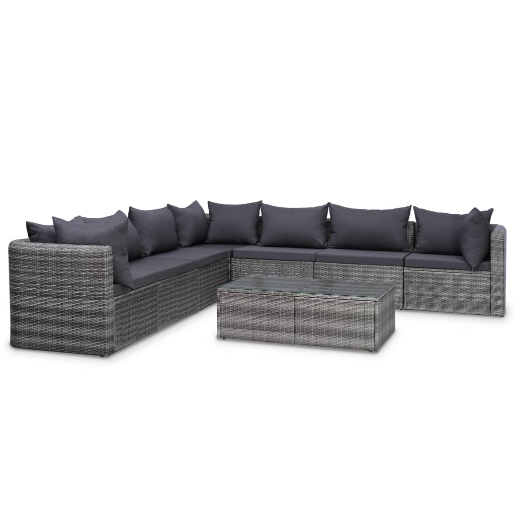 8-piece garden lounge set with cushions poly rattan grey