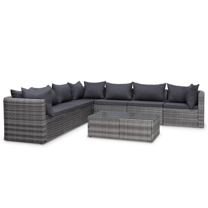 8-piece garden lounge set with cushions poly rattan grey