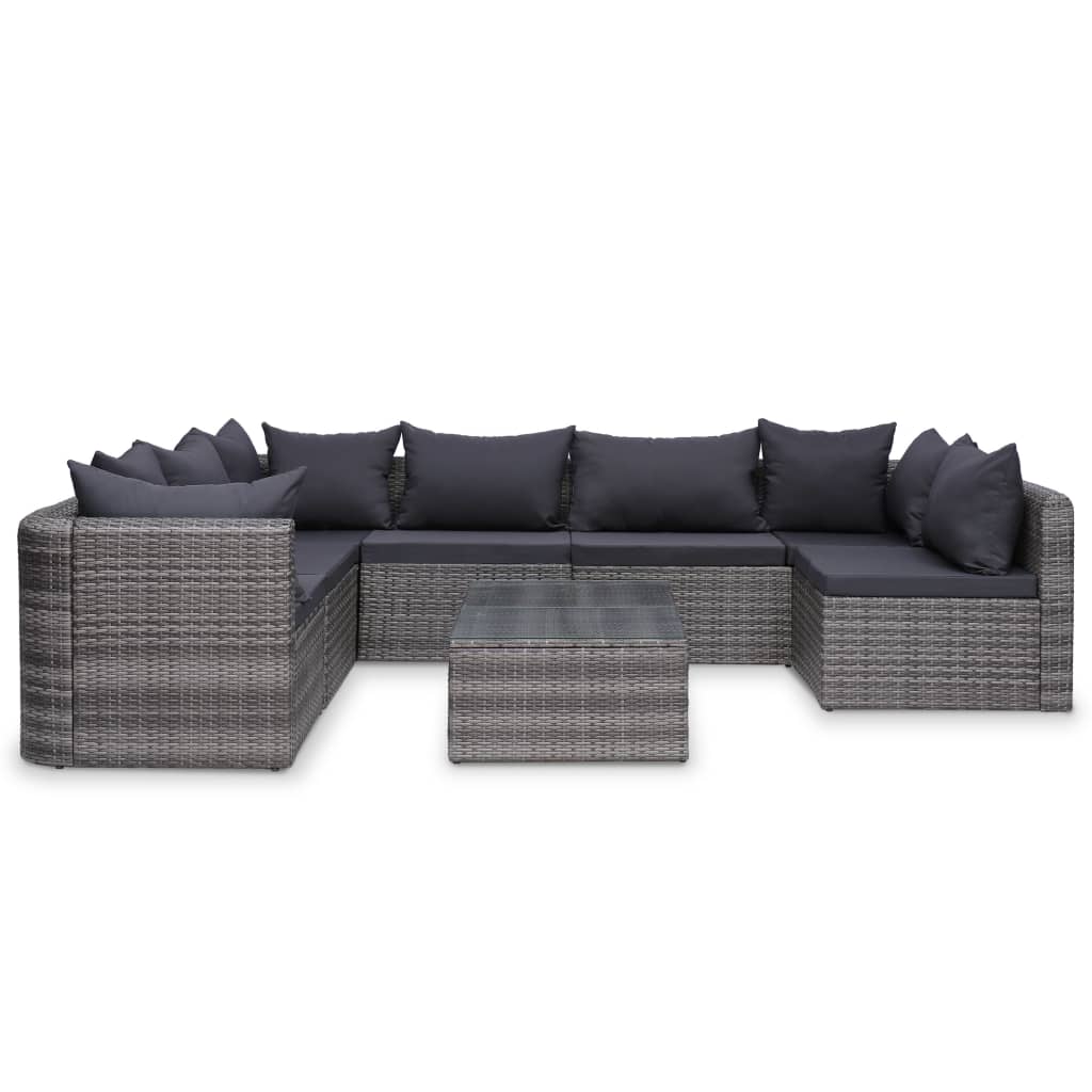 8-piece garden lounge set with cushions poly rattan grey