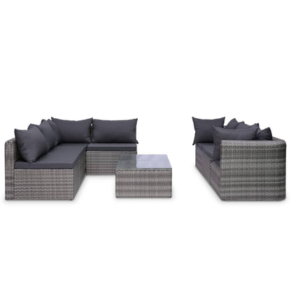 8-piece garden lounge set with cushions poly rattan grey