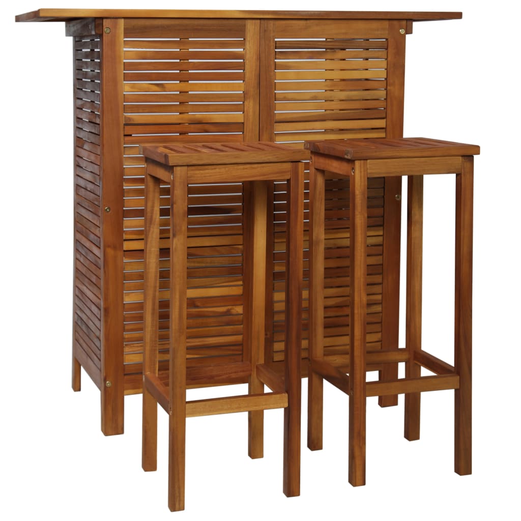 Bar table and chair set 3-piece solid acacia wood