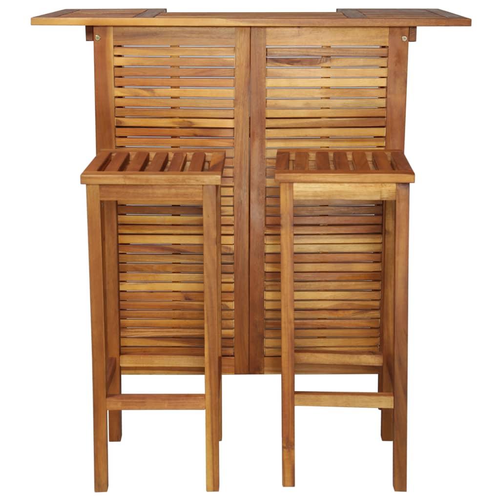 Bar table and chair set 3-piece solid acacia wood