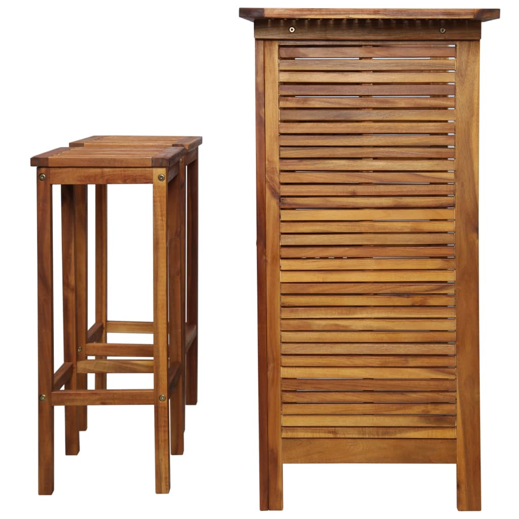 Bar table and chair set 3-piece solid acacia wood