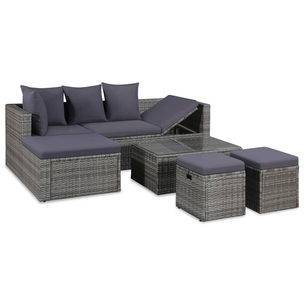 4-piece garden lounge set with cushions poly rattan grey