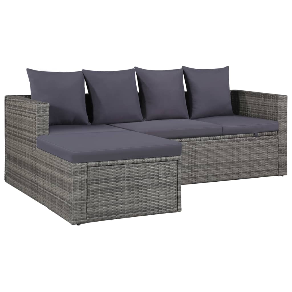 4-piece garden lounge set with cushions poly rattan grey
