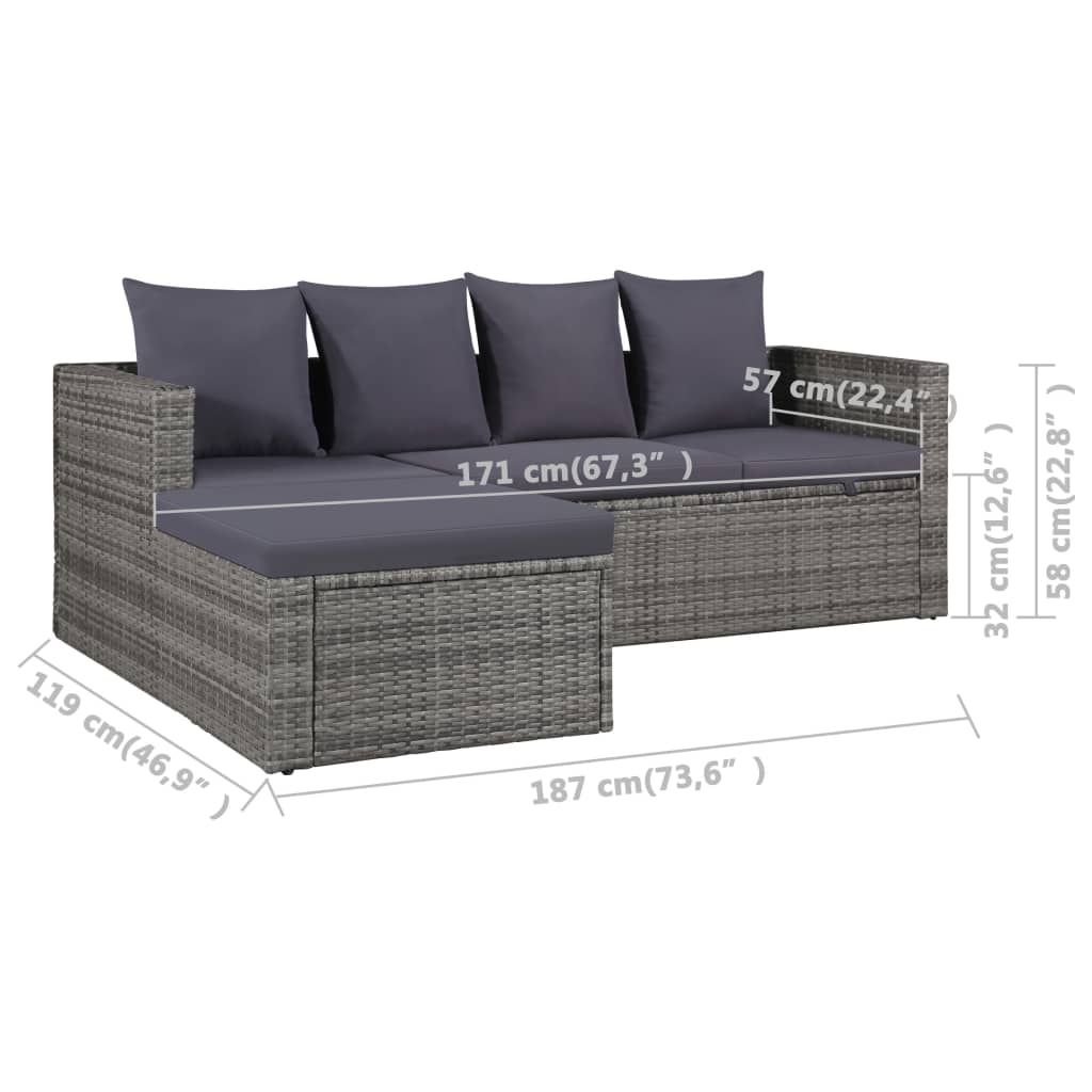 4-piece garden lounge set with cushions poly rattan grey
