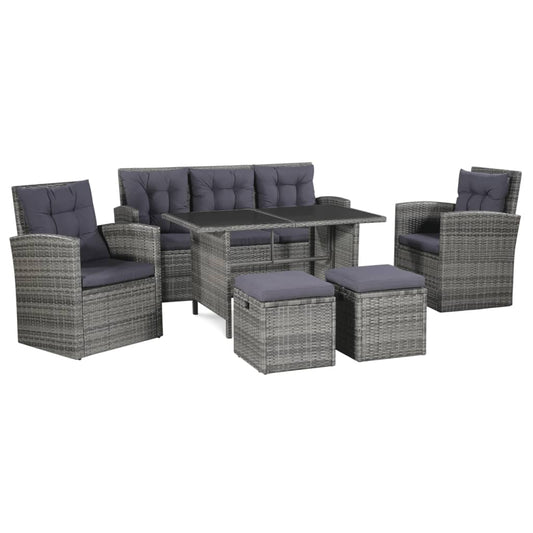 6-tlg. Garten-Lounge-Set mit Auflagen Poly Rattan Grau