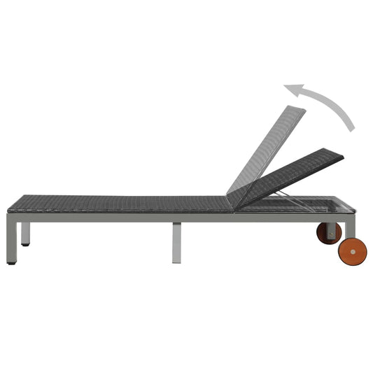 Sun lounger with wheels poly rattan black