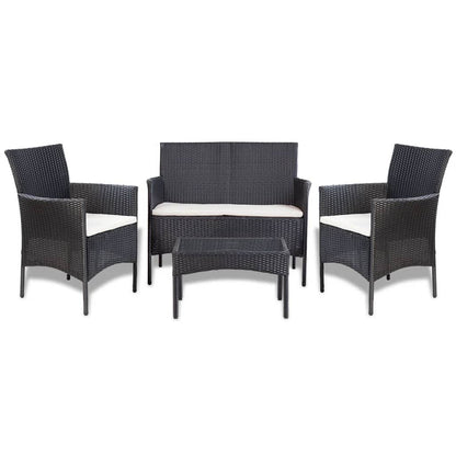 4-tlg. Garten-Lounge-Set mit Auflagen Poly Rattan Schwarz
