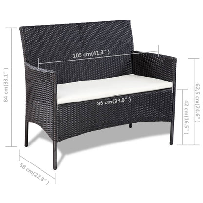4-tlg. Garten-Lounge-Set mit Auflagen Poly Rattan Schwarz