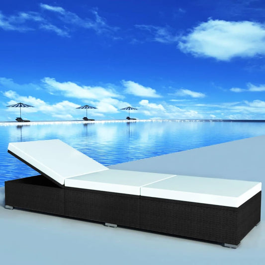 Sun lounger with cushion poly rattan black