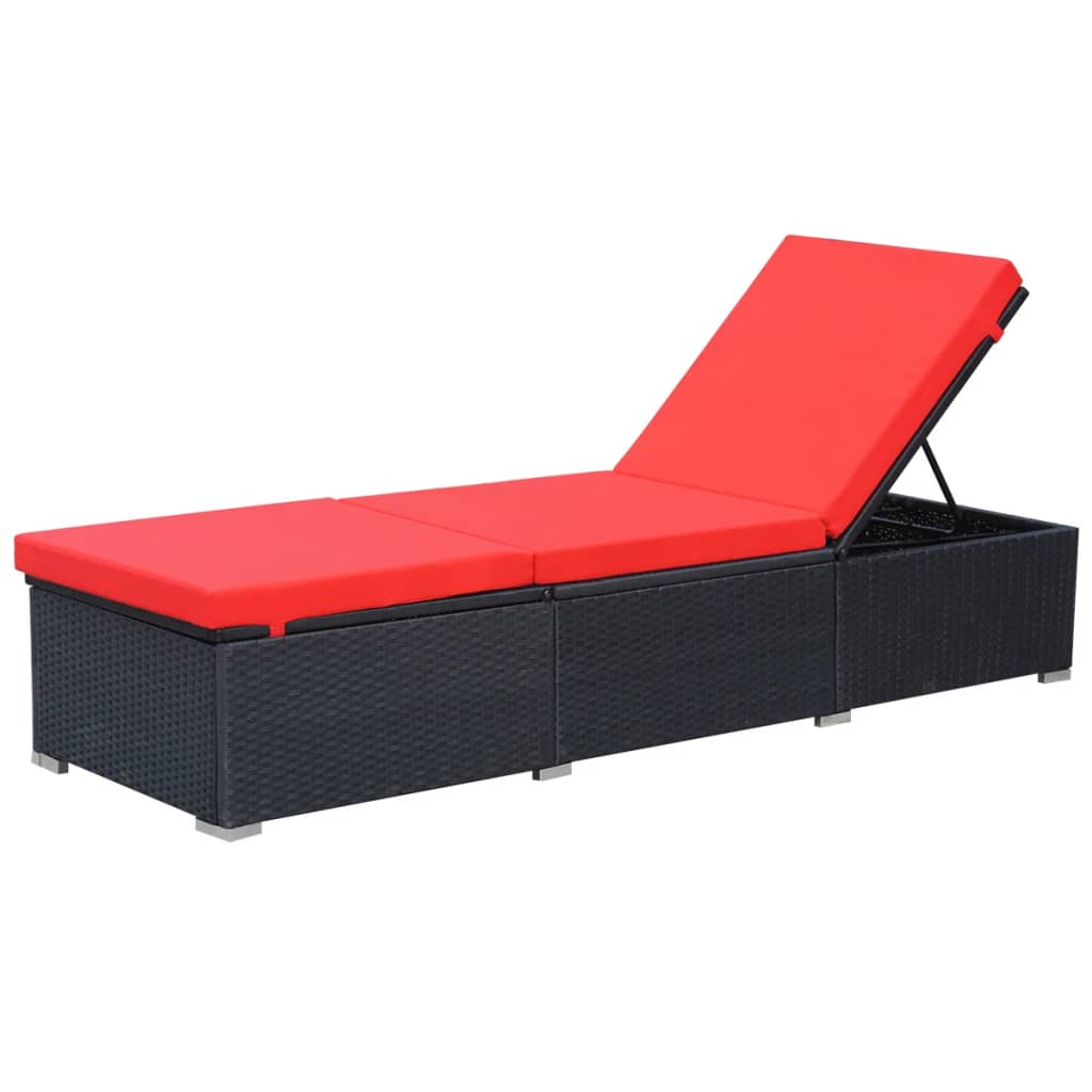 Sun lounger with cushion poly rattan black