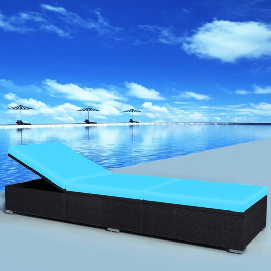 Sun lounger with cushion poly rattan black