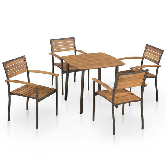 5-piece garden dining set made of solid acacia wood and steel