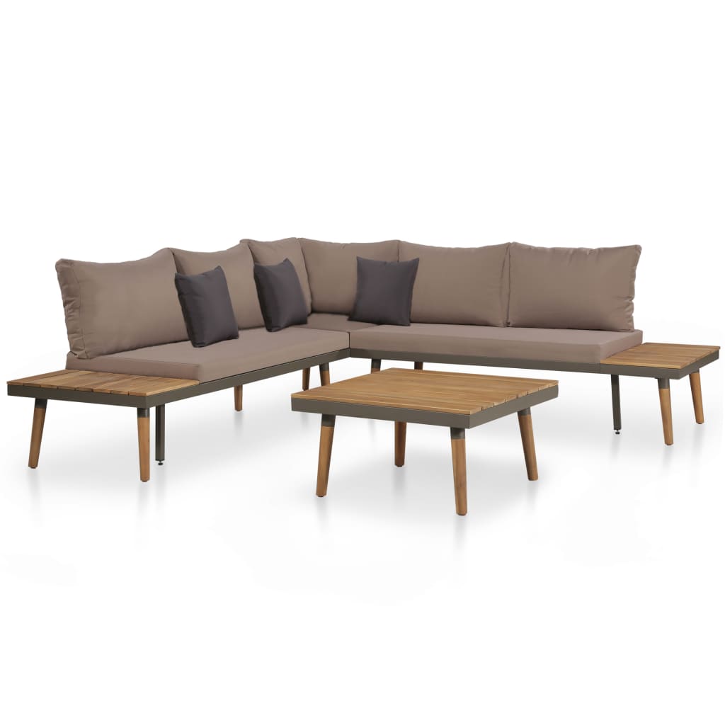 4-piece garden lounge set with cushions solid acacia wood brown
