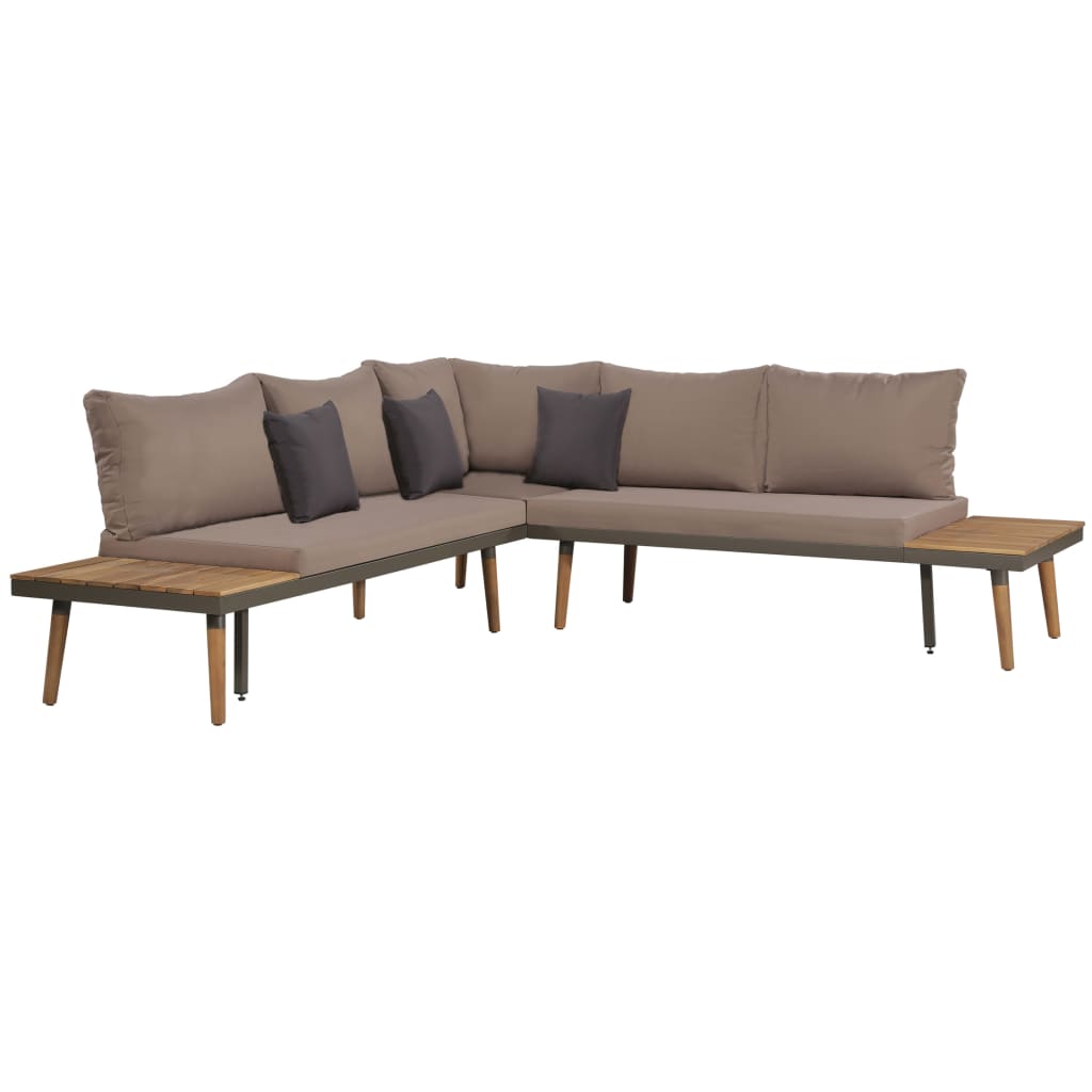 4-piece garden lounge set with cushions solid acacia wood brown