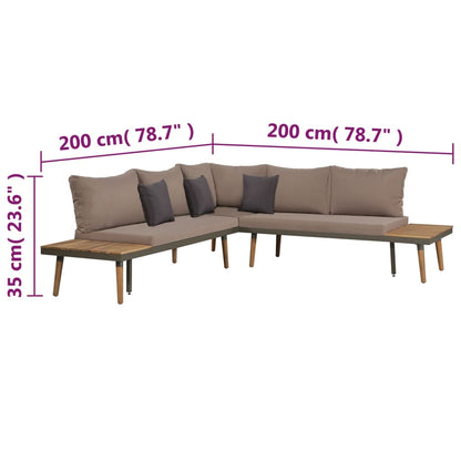4-piece garden lounge set with cushions solid acacia wood brown
