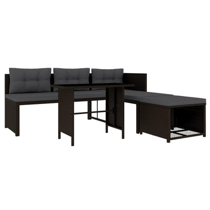 4-piece garden lounge set poly rattan brown