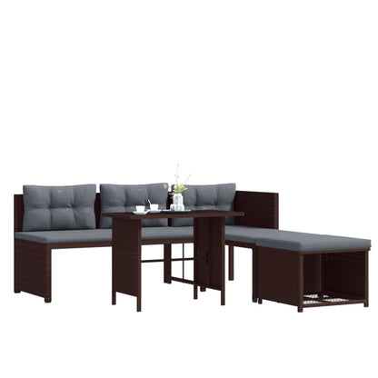4-piece garden lounge set poly rattan brown