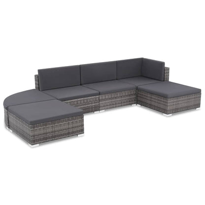 6-piece garden lounge set with cushions poly rattan grey
