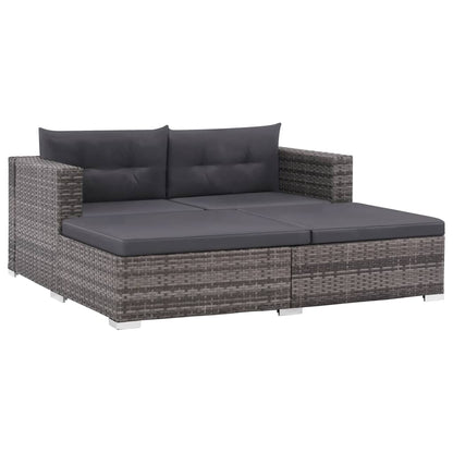 3-piece garden lounge set with cushions poly rattan grey