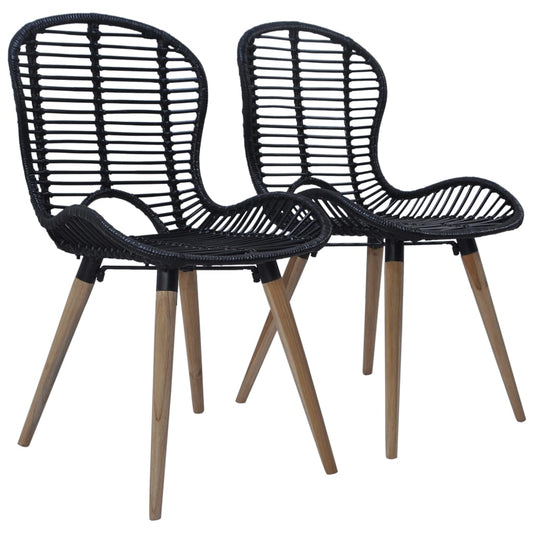 Dining room chairs 2 pcs. Black natural rattan