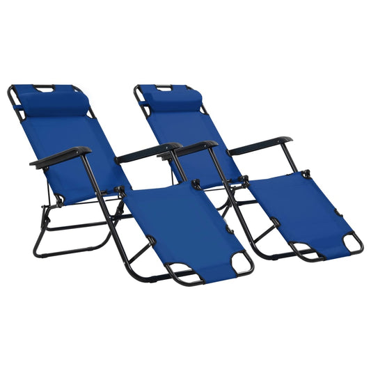 Folding sun loungers 2 pcs. with footrest blue