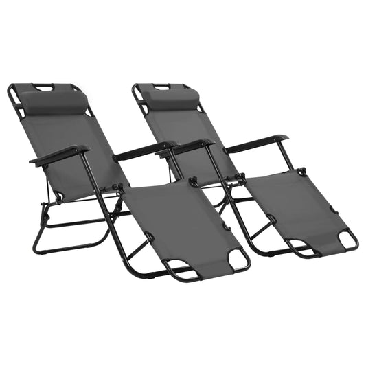 Folding sun loungers 2 pcs. with footrest grey
