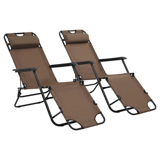 Folding sun loungers 2 pcs with footrest brown