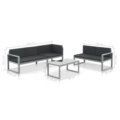 3-piece garden lounge set with cushions aluminum black