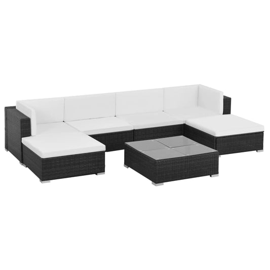 7-piece garden lounge set with cushions poly rattan black