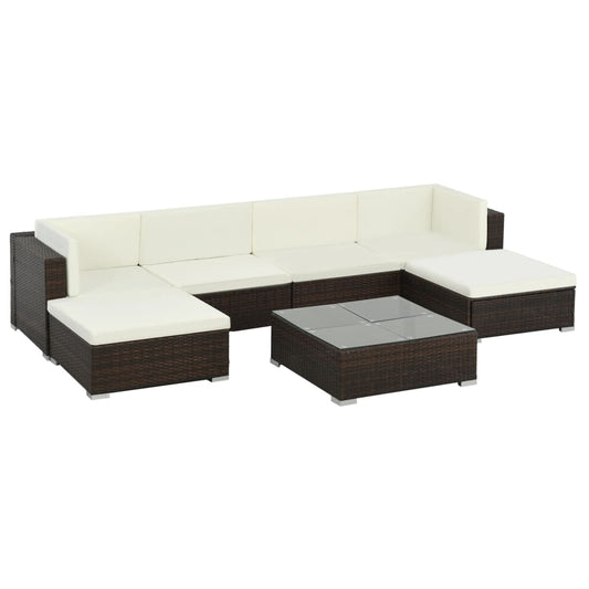 7-piece garden lounge set with cushions poly rattan brown