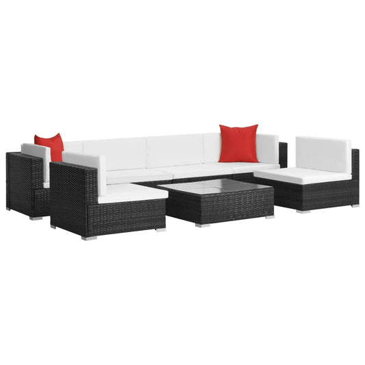 7-piece garden lounge set with cushions poly rattan black