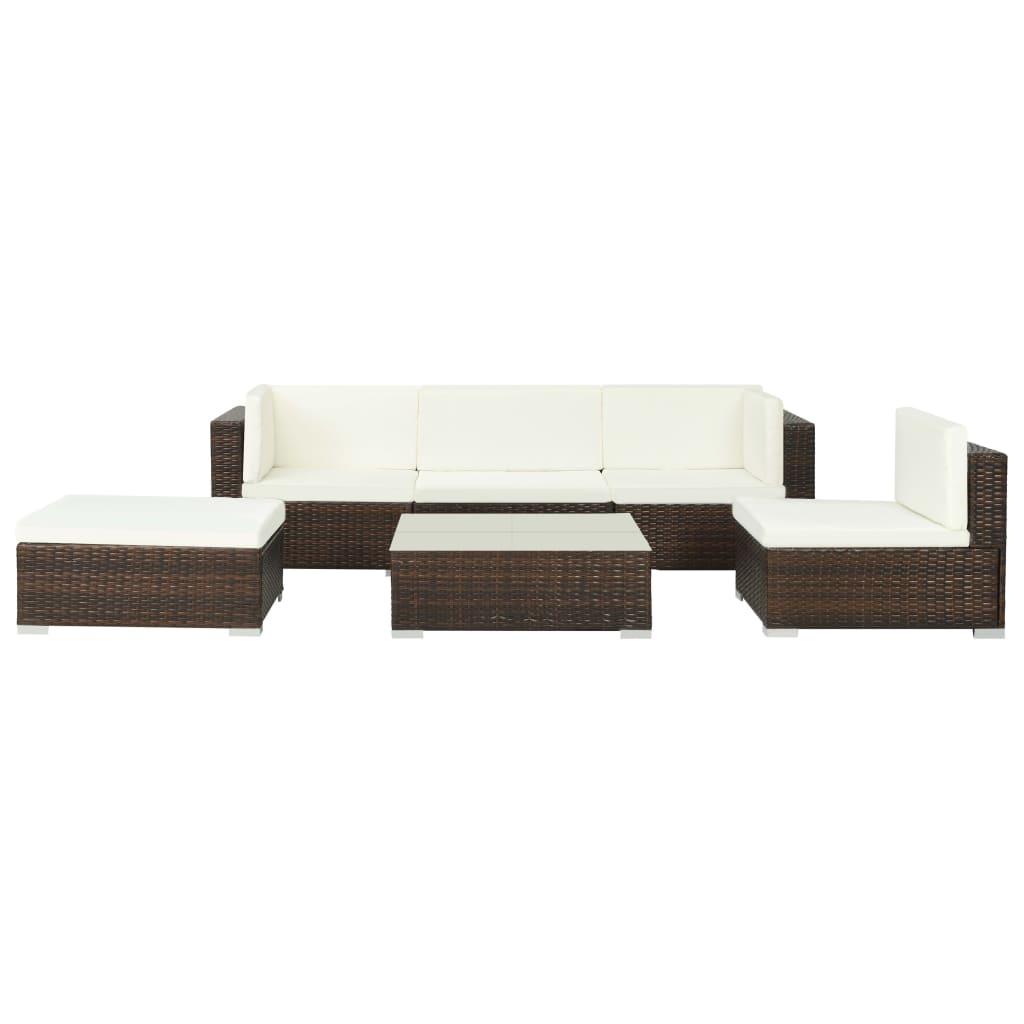 6-piece garden lounge set with cushions poly rattan brown