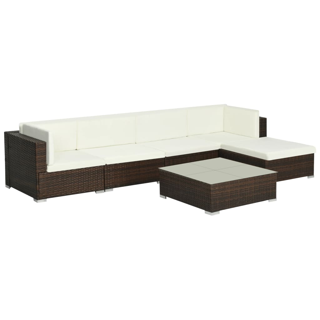 6-piece garden lounge set with cushions poly rattan brown