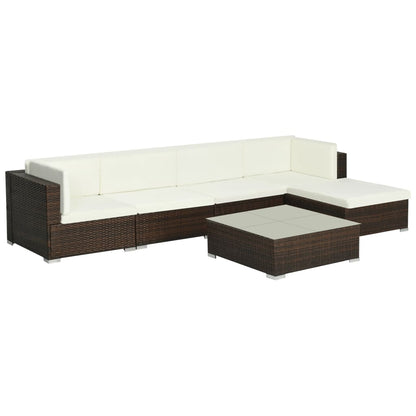 6-piece garden lounge set with cushions poly rattan brown
