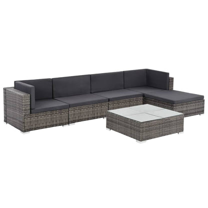 6-piece garden lounge set with cushions poly rattan grey