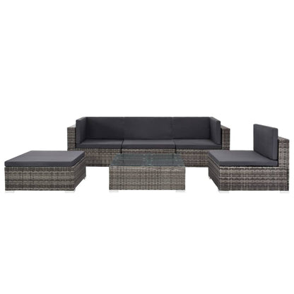 6-piece garden lounge set with cushions poly rattan grey
