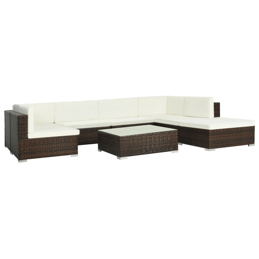 8-piece garden lounge set with cushions poly rattan brown