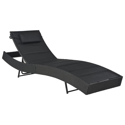 Sun lounger poly rattan and textilene black