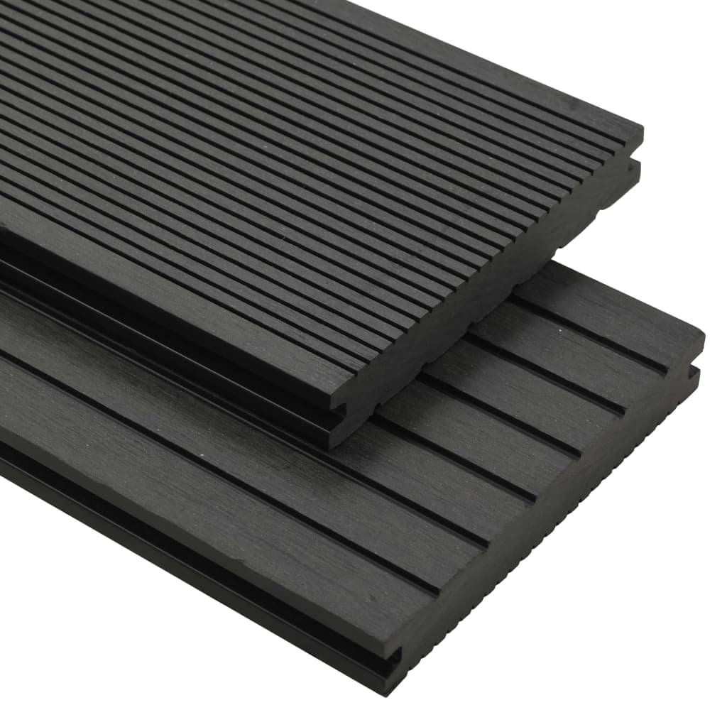 WPC solid decking with accessories 15 m² 4 m black