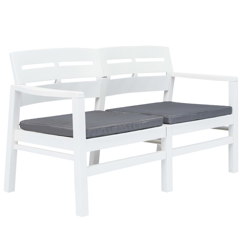 2-seater garden bench with cushion white 133 cm plastic