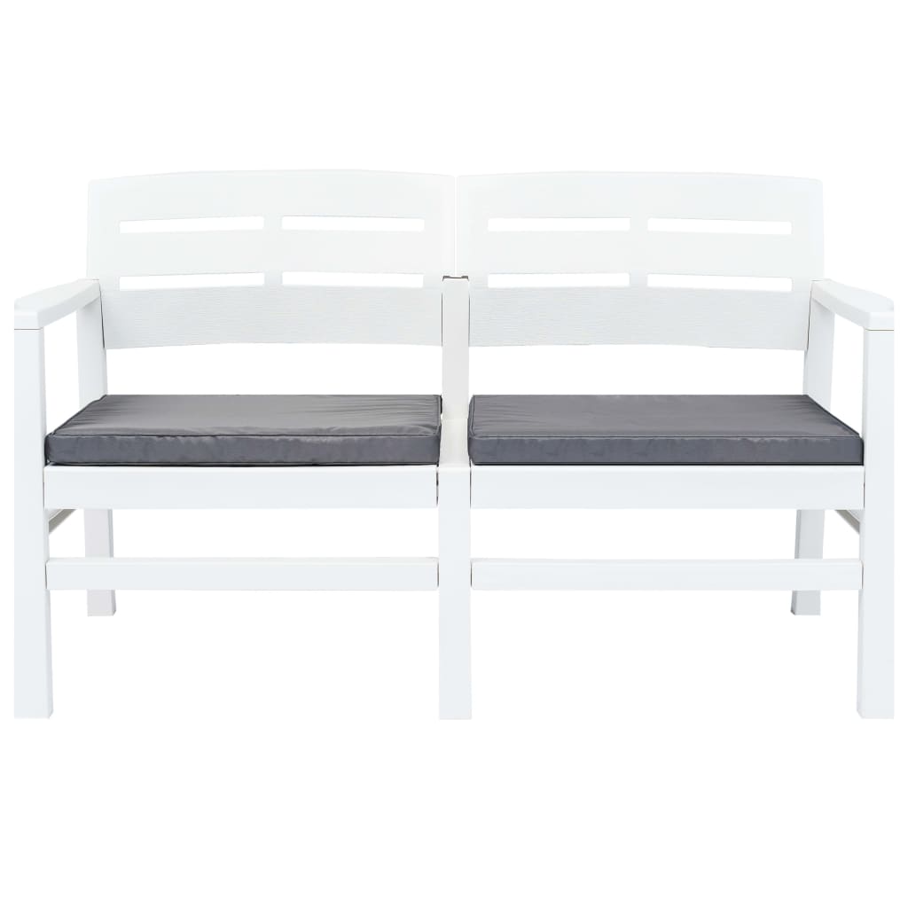 2-seater garden bench with cushion white 133 cm plastic