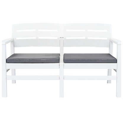 2-seater garden bench with cushion white 133 cm plastic