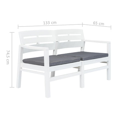 2-seater garden bench with cushion white 133 cm plastic